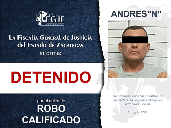 DETIENEN EN PINOS A ANDRÉS "N" BUSCADO POR ROBO EN JALISCO