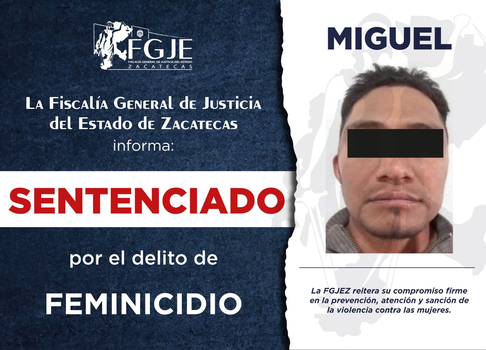 CONDENAN A 35 AÑOS DE PRISIÓN POR FEMINICIDIO EN ZACATECAS