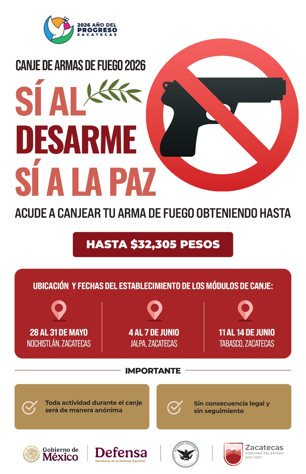 LANZAN CAMPAÑA DE CANJE DE ARMAS EN MUNICIPIOS DEL SUR DE ZACATECAS
