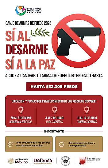LANZAN CAMPAÑA DE CANJE DE ARMAS EN MUNICIPIOS DEL SUR DE ZACATECAS