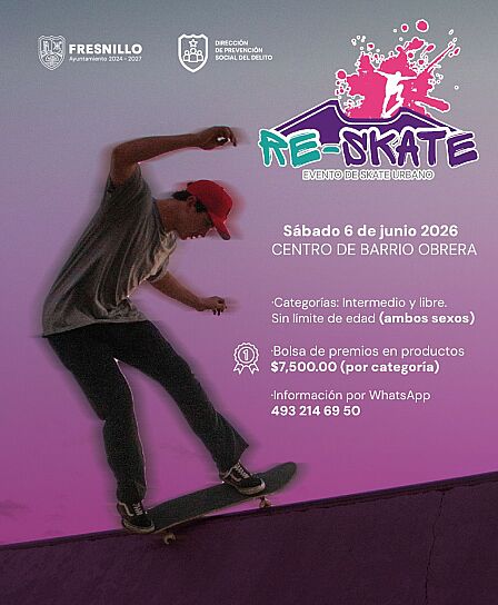 INVITA DIRECCIÓN DE PREVENCIÓN DEL DELITO A COMPETENCIA RE-SKATE EN FRESNILLO