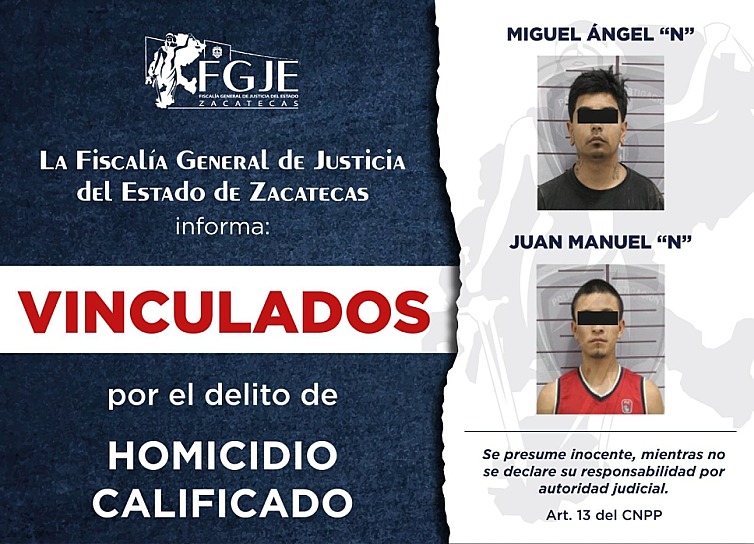 OBTIENE FGJEZ VINCULACIÓN A PROCESO DE DOS HOMBRES POR HOMICIDIO EN FRESNILLO