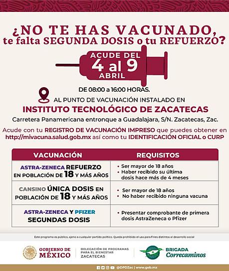  AMPLÍAN JORNADA DE VACUNACIÓN PARA REZAGADOS EN ZACATECAS 