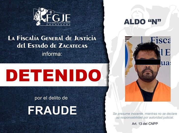 CUMPLIMENTAN FGJEZ Y AGUASCALIENTES ORDEN DE APREHENSIÓN POR FRAUDE