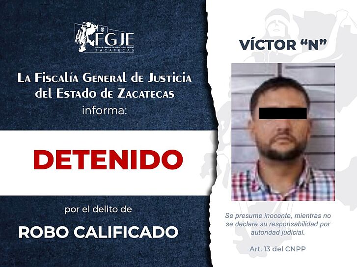 CUMPLIMENTA FGJEZ ORDEN CONTRA VÍCTOR “N” POR ROBO CALIFICADO