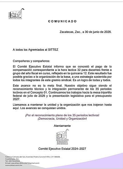 SE CONCRETA PAGO DE HORA 32 A AGREMIADOS DEL SITTEZ