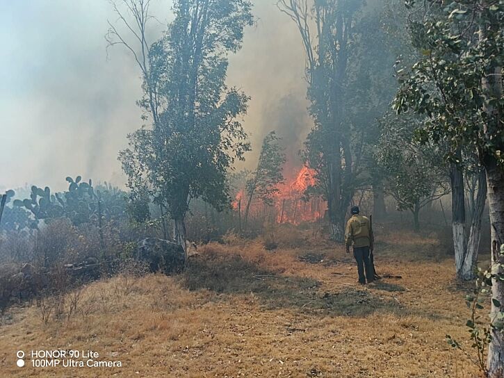 COMBATEN INCENDIO EN CERRO SAN SIMÓN DE GUADALUPE