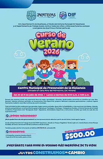INVITA DIF MUNICIPAL ZACATECAS A CURSO DE VERANO 2026