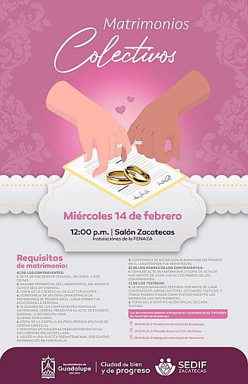 ANUNCIAN CEREMONIA COLECTIVA DE MATRIMONIOS EN GUADALUPE 