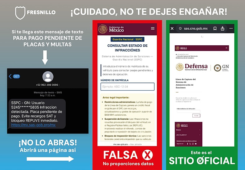 ALERTA FRSNILLO SOBRE MENSAJES FALSOS QUE SOLICITAN EL PAGO DE PLACAS