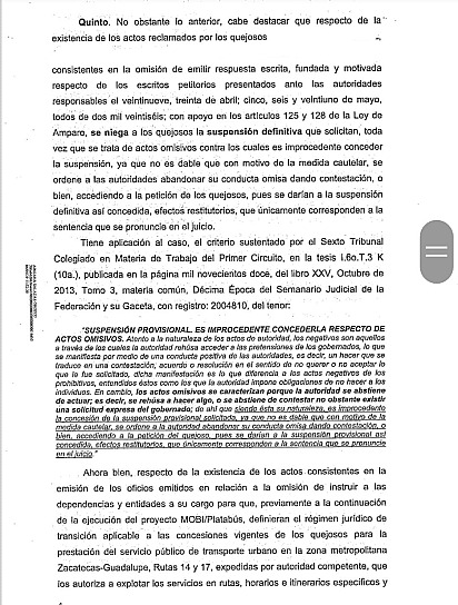 NIEGAN SUSPENSIÓN DEFINITIVA A CONCESIONARIOS EN AMPARO POR PLATABÚS