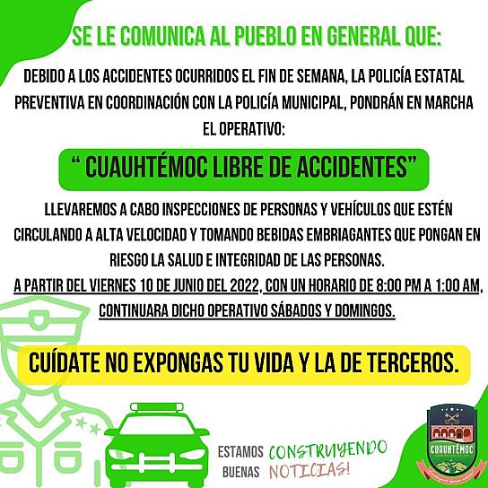 ANUNCIAN OPERATIVO “CUAUHTÉMOC SIN ACCIDENTES”