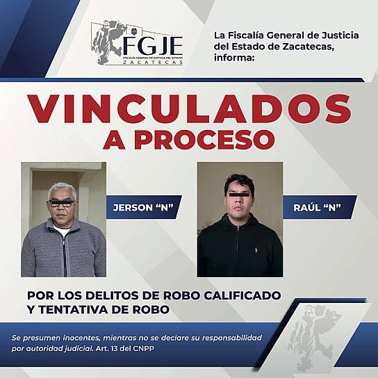 VINCULAN A DOS PRESUNTOS DESPLAZADORES POR ROBOS A CUENTAHABIENTES