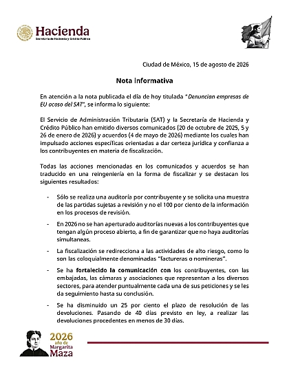 RECHAZA SAT ACOSO FISCAL Y DEFIENDE REVISIONES A EMPRESAS