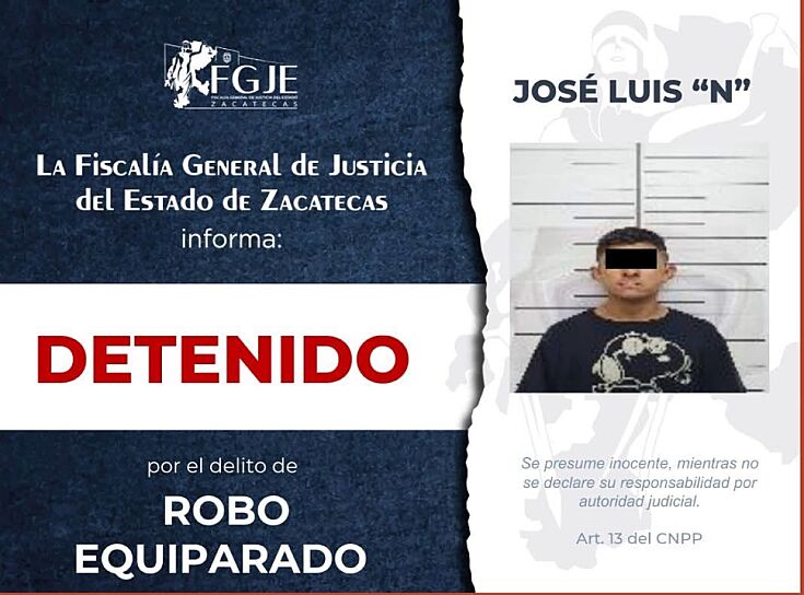 CAPTURAN A JOSÉ LUIS “N” EN CALERA POR ROBO EQUIPARADO