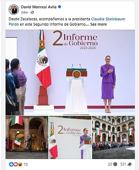ACOMPAÑA DAVID MONREAL A CLAUDIA SHEINBAUM EN SEGUNDO INFORME DE GOBIERNO