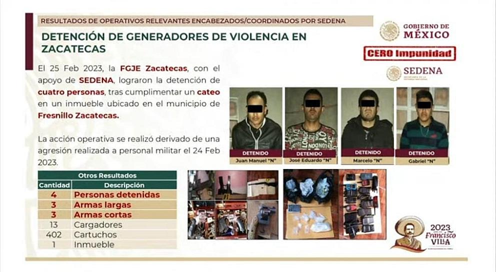 APREHENDEN A GENERADORES DE VIOLENCIA EN FRESNILLO