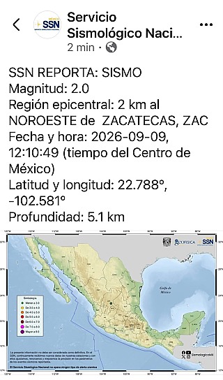 REGISTRA ZACATECAS SISMO DE MAGNITUD 2.0; NO REPORTAN DAÑOS