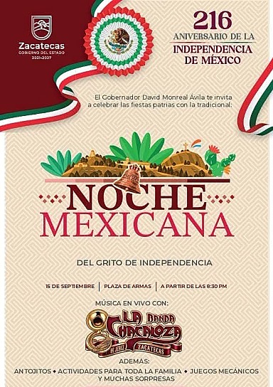 INVITA DAVID MONREAL A CELEBRAR EL GRITO DE INDEPENDENCIA EN PLAZA DE ARMAS
