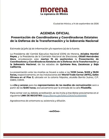 PRESENTARÁ MORENA ESTE MARTES COORDINACIÓN ESTATAL PARA ZACATECAS