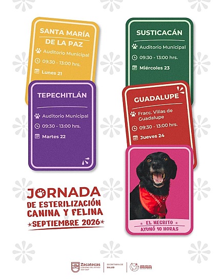 OFRECE SSZ ESTERILIZACIÓN GRATUITA PARA PERROS Y GATOS EN CUATRO MUNICIPIOS