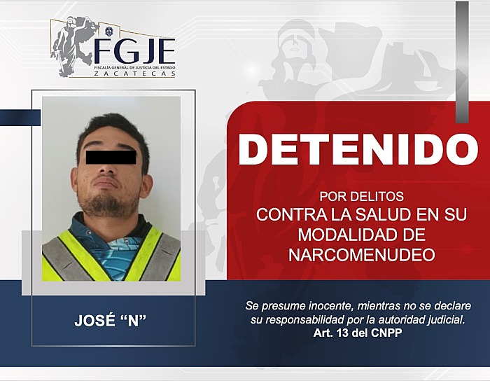 DETIENE FGJEZ A JOSÉ “N” POR PRESUNTO NARCOMENUDEO EN DURANGO