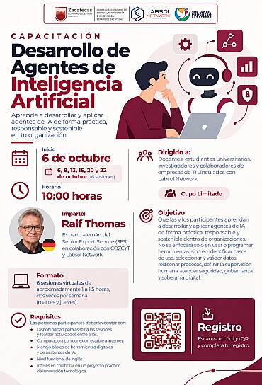 CONVOCA COZCYT A CAPACITACIÓN EN DESARROLLO DE AGENTES DE INTELIGENCIA ARTIFICIAL