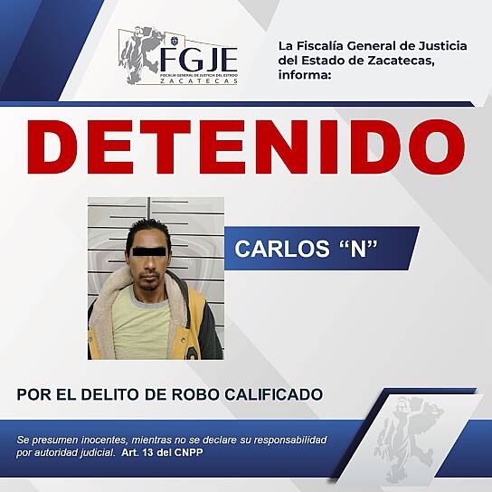 DETIENE FGJEZ A CARLOS “N” POR ROBOS CALIFICADOS CONTRA OXXO