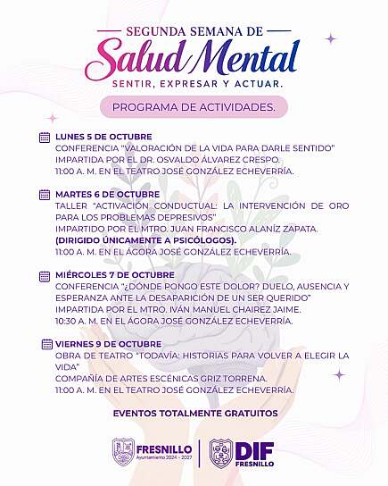 PREPARA SMDIF SEGUNDA SEMANA DE SALUD MENTAL GRATUITA EN FRESNILLO