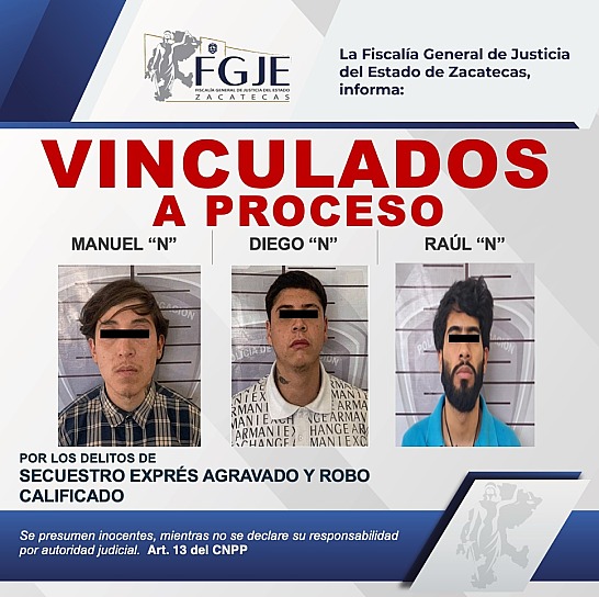 VINCULAN A TRES PERSONAS POR SECUESTRO EXPRES AGRAVADO Y ROBO   