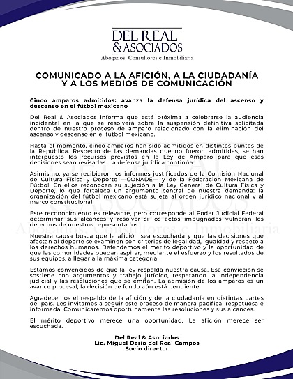 AVANZAN CINCO AMPAROS CONTRA ELIMINACIÓN DEL ASCENSO Y DESCENSO EN EL FUTBOL MEXICANO