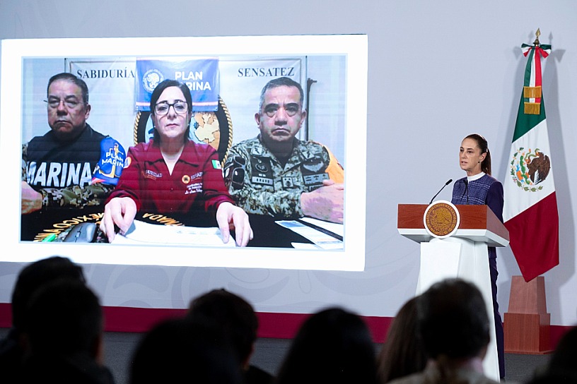 MANTIENE CLAUDIA SHEINBAUM APOYO POR HURACÁN SIMON Y TORMENTA RACHEL