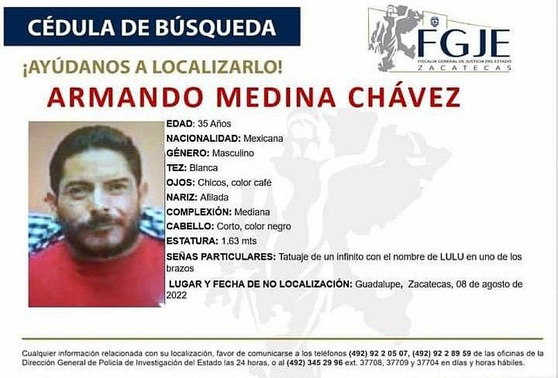 ARMANDO MEDINA ES BUSCADO POR SUS FAMILIARES