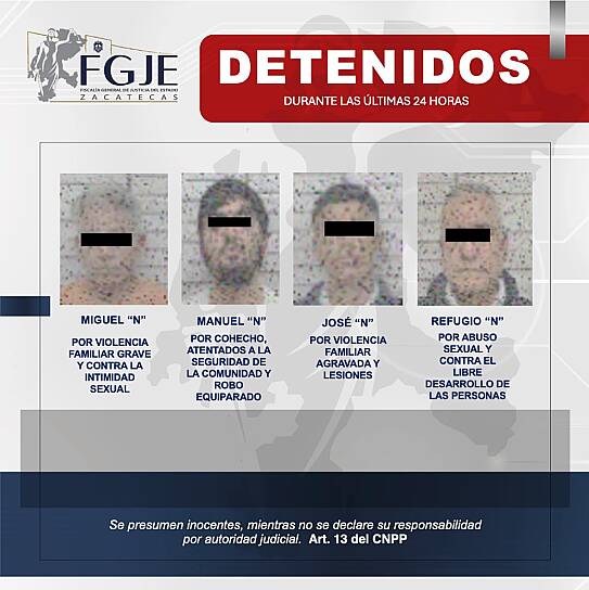EJECUTA FGJEZ CUATRO ÓRDENES DE APREHENSIÓN EN ZACATECAS Y GUADALUPE