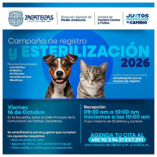 LLEVA AYUNTAMIENTO CAMPAÑA DE REGISTRO Y ESTERILIZACIÓN A LOCALIDADES DE ZACATECAS