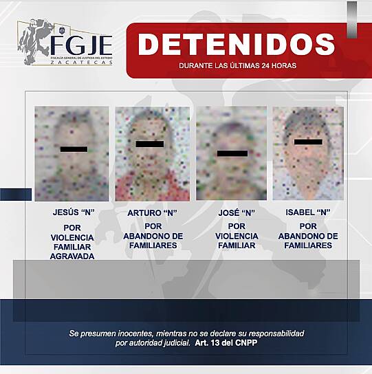 DETIENE FGJEZ A CUATRO PERSONAS EN GUADALUPE, FRESNILLO Y TEPECHITLÁN