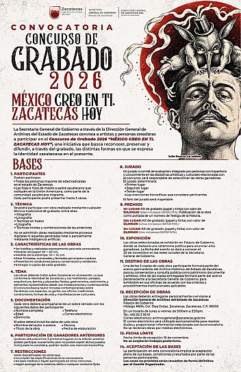 CONVOCA GOBIERNO DE ZACATECAS AL CONCURSO DE GRABADO 2026 “MÉXICO CREO EN TI. ZACATECAS HOY”