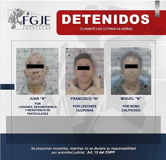 EJECUTA FGJEZ TRES ÓRDENES DE APREHENSIÓN EN ZACATECAS Y OTROS ESTADOS