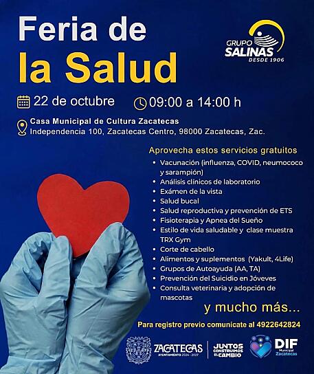 INVITA AYUNTAMIENTO DE ZACATECAS A FERIA DE LA SALUD CON SERVICIOS GRATUITOS