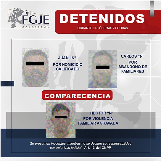 EJECUTA FGJEZ DOS ÓRDENES DE APREHENSIÓN Y UNA DE COMPARECENCIA