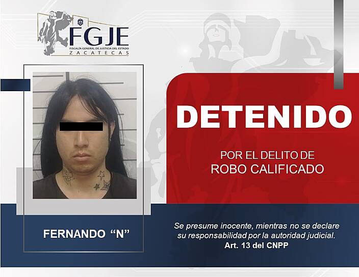 DETIENE FGJEZ A FERNANDO “N”, OBJETIVO PRIORITARIO POR ROBO CALIFICADO A OXXO