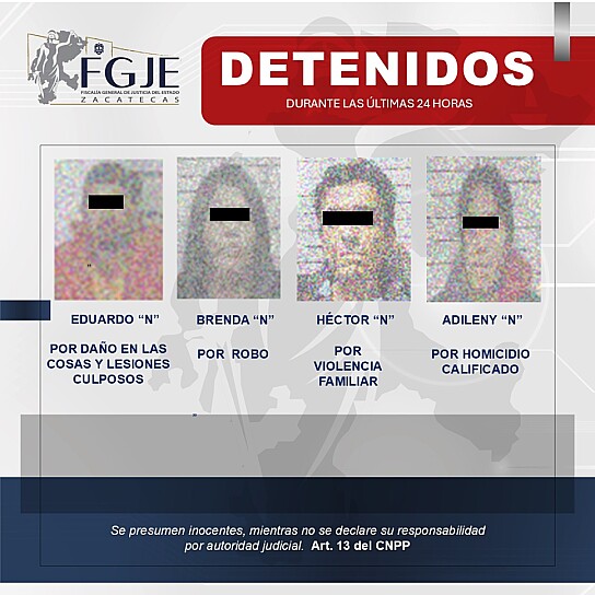 CUMPLIMENTA FGJEZ CUATRO ÓRDENES DE APREHENSIÓN EN TRES MUNICIPIOS DE ZACATECAS