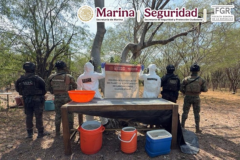 LOCALIZAN MARINA, SSPC Y FGR LABORATORIO CLANDESTINO CON 100 KILOS DE METANFETAMINA