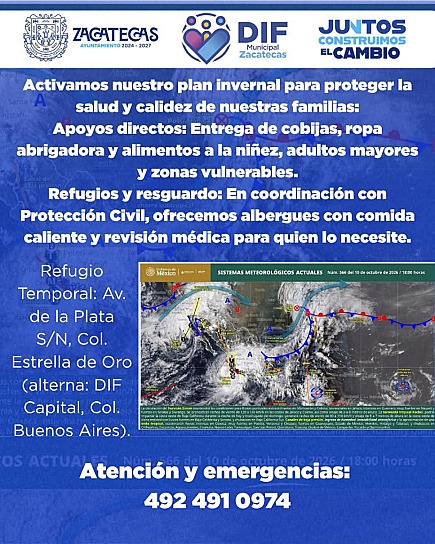 ACTIVAN DIF CAPITAL Y PROTECCIÓN CIVIL PLAN INVERNAL EN ZACATECAS