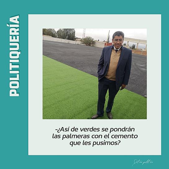 -¿Así de verdes se pondrán las palmeras con el cemento que les pusimos?