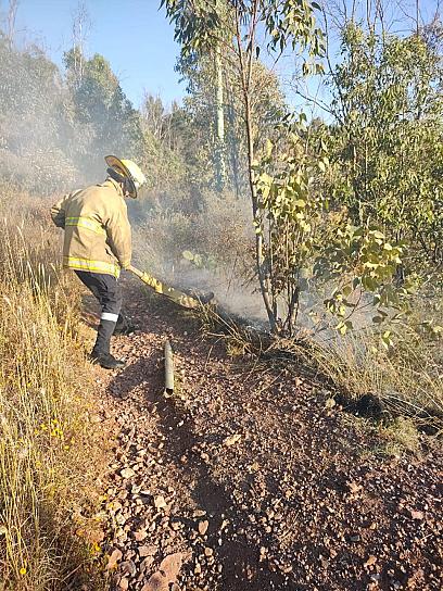 ATIENDEN BOMBEROS DE PC INCENDIO PROVOCADO EN CERRO DE LA BUFA 