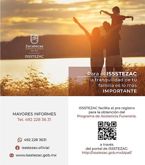 AVANZA COLOCACIÓN DE PÓLIZAS DE ASISTENCIA FUNERARIAS DEL ISSSTEZAC