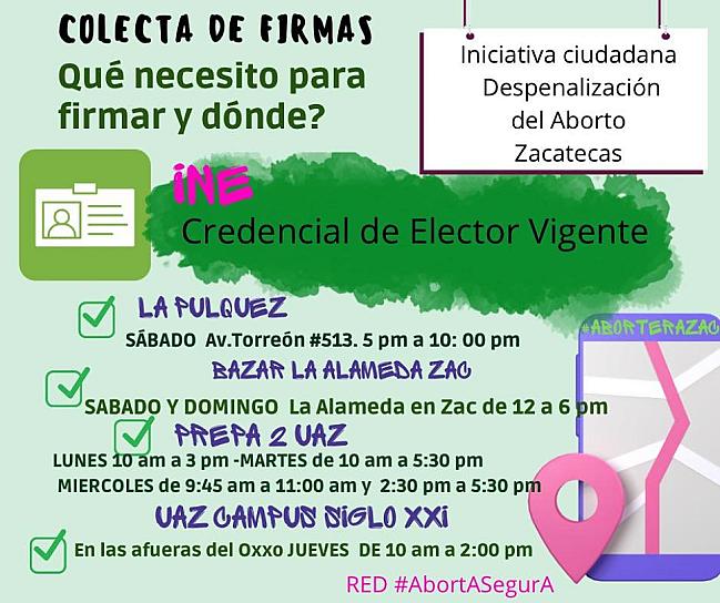AVANZA RECOLECCIÓN DE FIRMAS DE APOYO A INICIATIVA CIUDADANA PARA DESPENALIZAR EL ABORTO EN ZACATECAS 